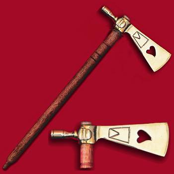 Polished Brass Peace Pipe Tomahawk- Sioux Style, Pierced Heart –